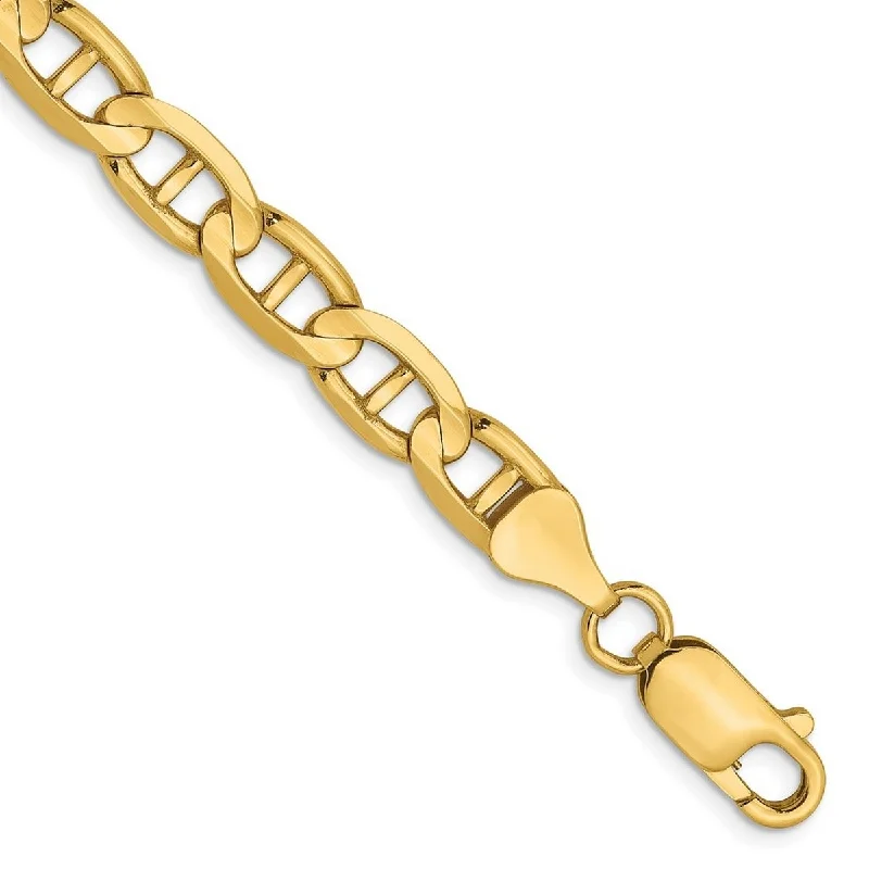 Ladies trendy bracelet-Curata 14k Lobster Claw Closure 6.25mm Concave Nautical Ship Mariner Anchor Chain Bracelet