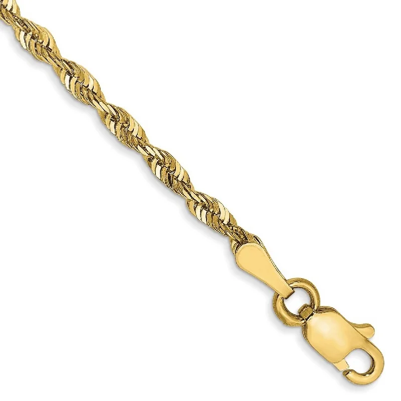 Ladies statement gold bracelet-Curata 10k Yellow Gold 2.25mm Sparkle Cut Lightweight Rope Chain Bracelet Options: 7" 8"