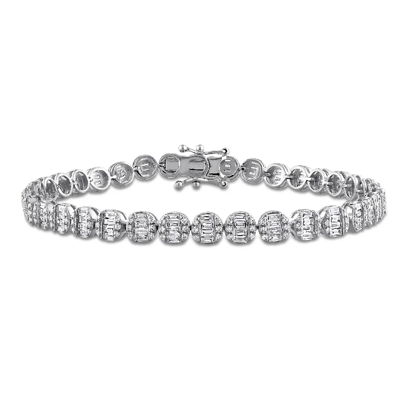 Ladies bohemian bangle-Miadora 3ct TDW Round Parallel Baguette Diamond Bracelet in 14k White Gold