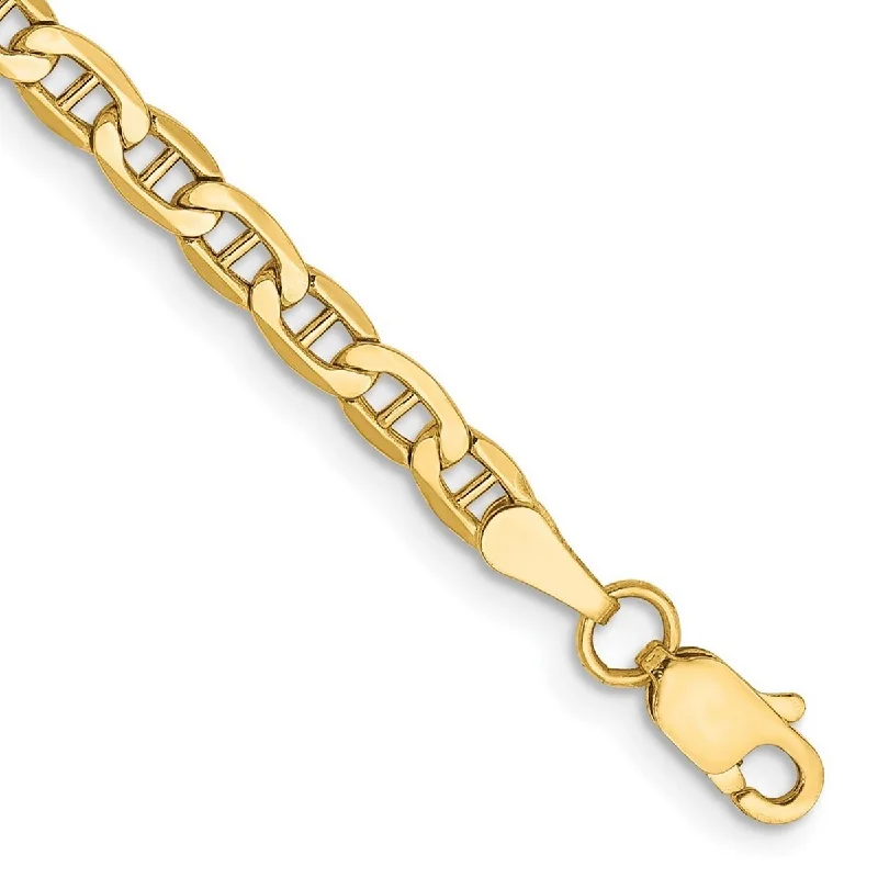 Ladies luxury gold bracelet-Curata 14k Yellow Gold 3.2mm Semi Solid Mariner Anchor Chain Bracelet Options: 7" 8"