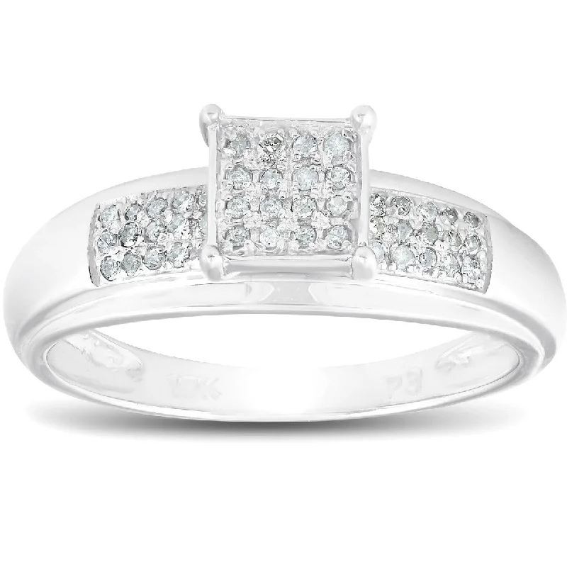 Ladies platinum engagement ring-1/4ct Princess Cut Diamond Engagement Pave Ring Solid White Gold