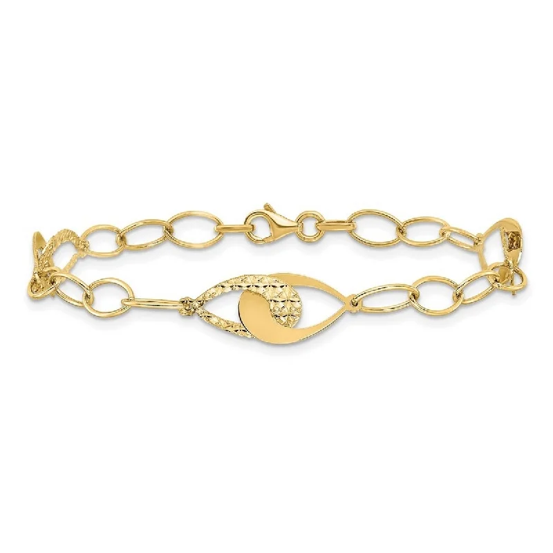 Ladies heart-shaped bracelet-Curata 14k Yellow Gold 7" 8.5mm Textured Teardrop Fancy Link Bracelet