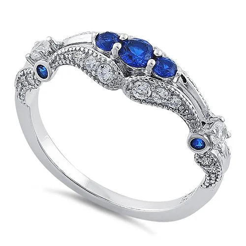 Ladies infinity ring-Sterling Silver Filigree Blue Spinel CZ Ring