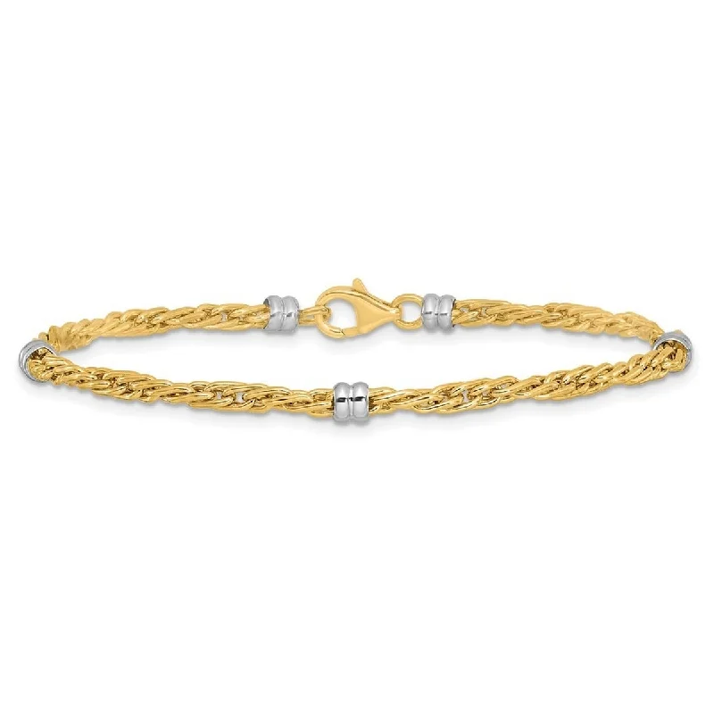 Ladies simple bracelet-Curata 14k Two tone Gold 7.5" 3.6mm Polished Fancy Beaded Station Bracelet