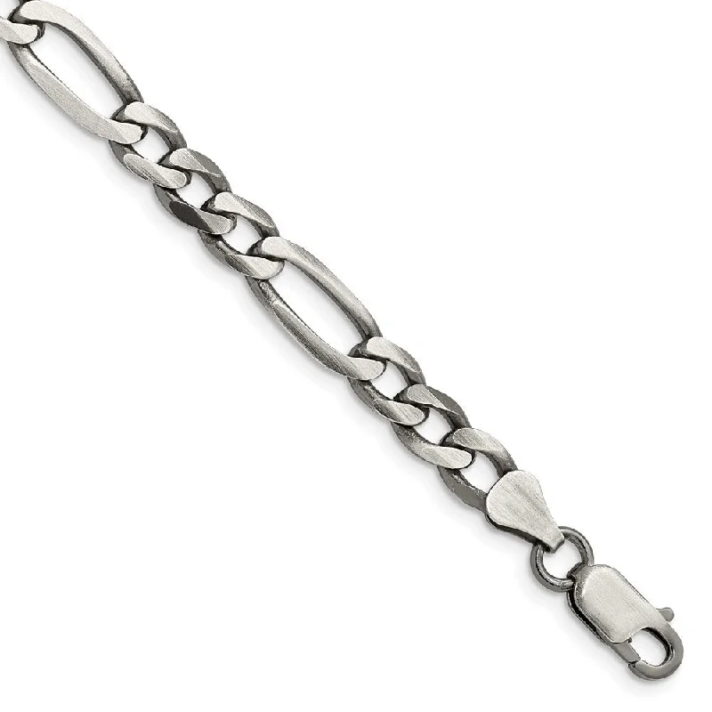 Ladies chunky bangle-925 Sterling Silver Antiqued 6.5mm Figaro Chain Bracelet, 8"