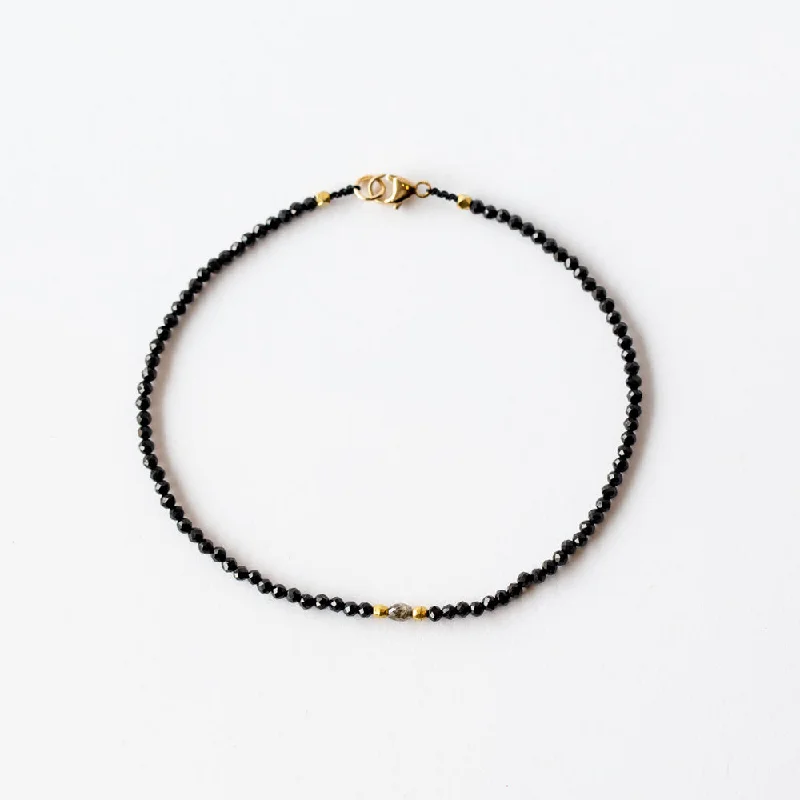 Ladies black bracelet-Margaret Solow | Black Spinel Beaded Bracelet with Cognac Diamond