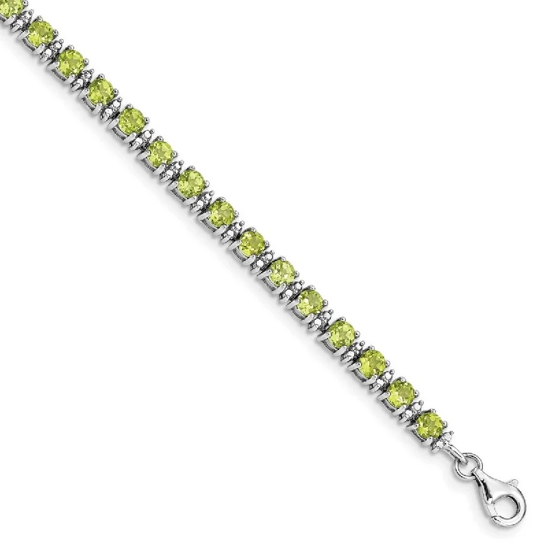 Ladies infinity bangle-Curata 925 Sterling Silver Textured Polished Lobster Claw Closure Peridot Diamond Bracelet