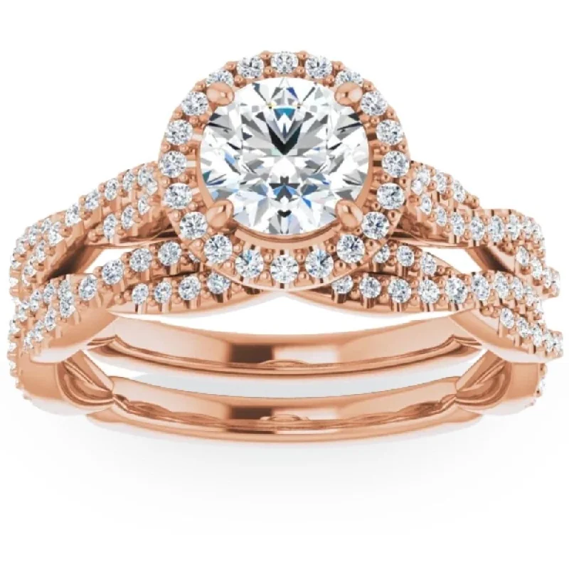 Ladies timeless engagement ring-1 1/2ct Diamond Halo Vine Engagement Wedding Ring Set Rose Gold