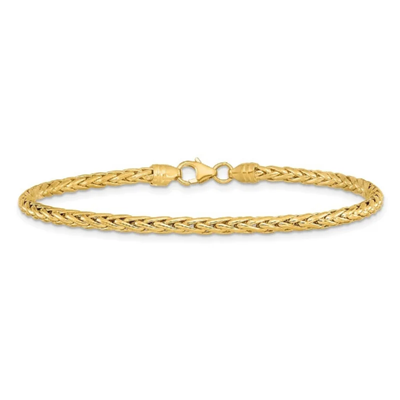 Ladies bangles for women-Curata 14k Yellow Gold 7.5" 3mm Rounded Wheat Link Bracelet