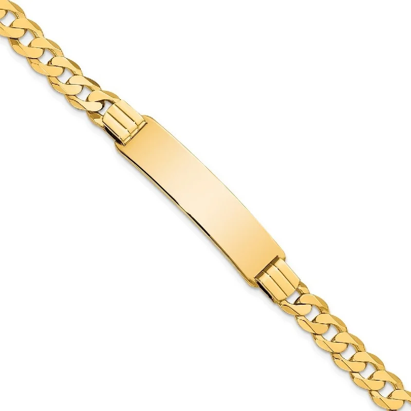 Ladies statement gold bracelet-Curata 10k Yellow Gold 10.18mm Engravable Flat Curb Link ID Bracelet