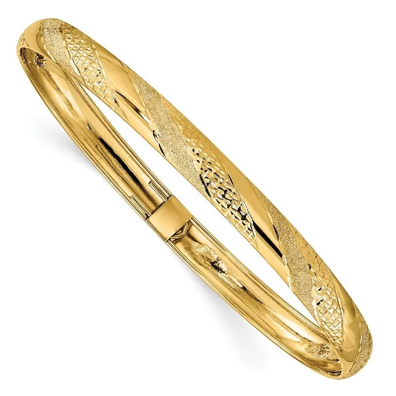 Ladies bangle bracelet-Curata 10k Yellow Gold7" 6.2mm Twisted Diamond Cut Flexible Bangle Bracelet