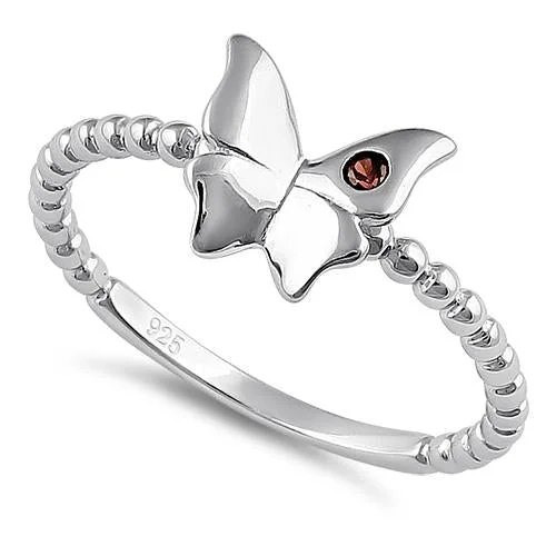 Ladies silver solitaire ring-Sterling Silver Monarch Butterfly Brown CZ Ring