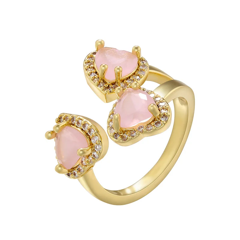 Three Hearts with Golden Pale Pink Diamonds