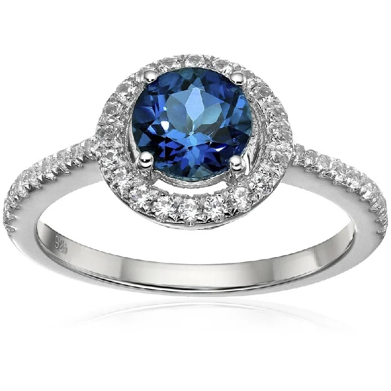 Ladies engagement ring with a split shank-Sterling Silver Blue Topaz and Created White Sapphire Engagement Ring