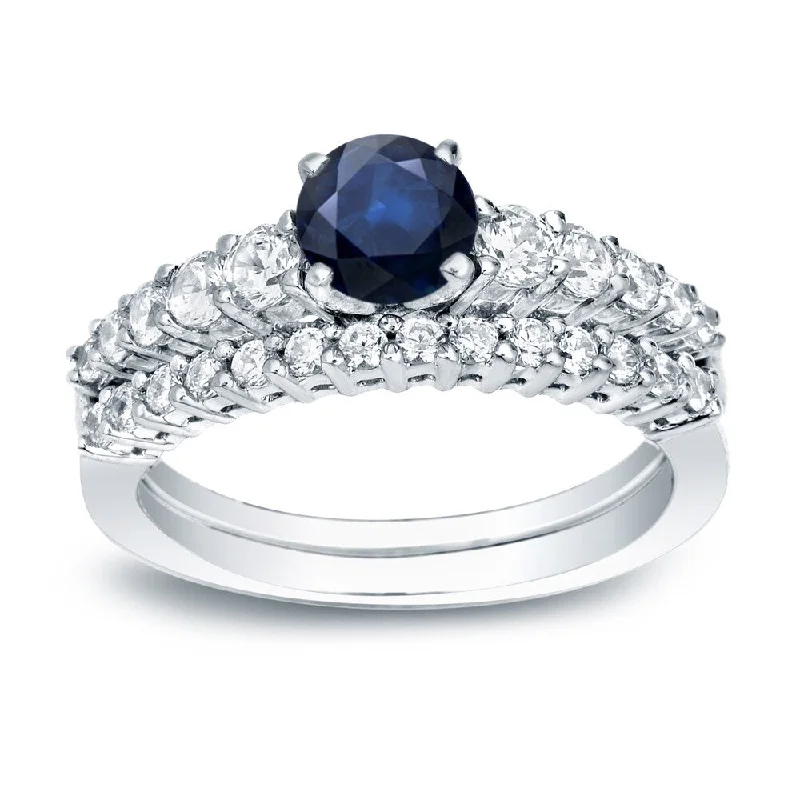 Ladies platinum engagement ring with diamonds-Auriya Platinum 1/2ct Blue Sapphire and Diamond Engagement Ring Set 1/2ctw