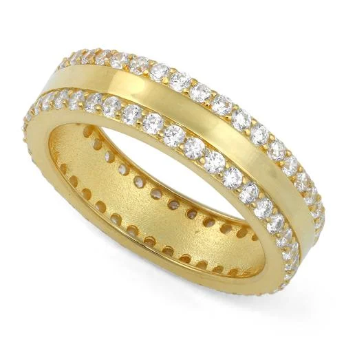 Ladies emerald ring-Gold Plated Sterling Silver Eternity CZ Ring