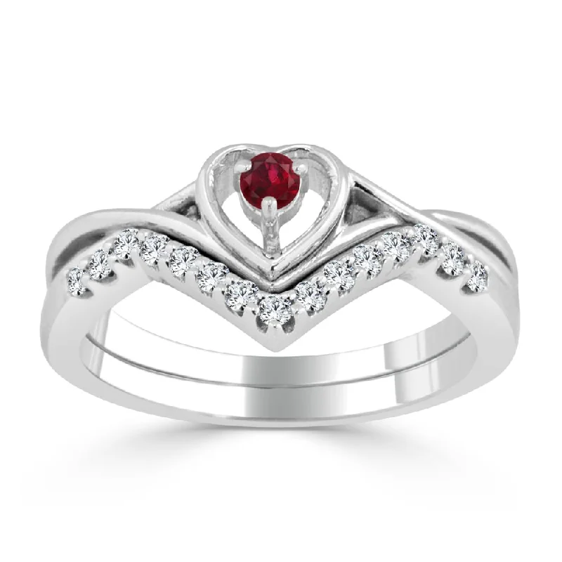 Ladies black diamond engagement ring-14k Gold 1/10ct Ruby and 1/5ct TDW Heart Shaped Diamond Accent Engagement Ring Set by Auriya