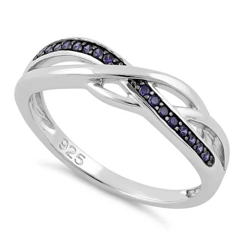 Ladies solitaire ring-Sterling Silver Free Form Amethyst CZ Ring