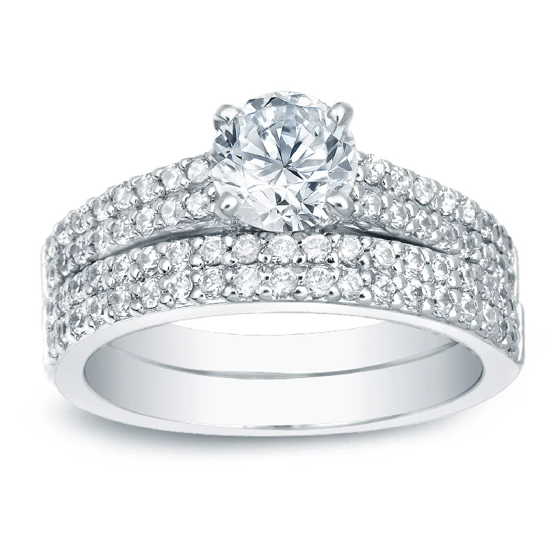 Ladies platinum engagement ring with diamonds-Auriya Platinum 1 1/2ctw Double Row Pave Diamond Engagement Ring Set