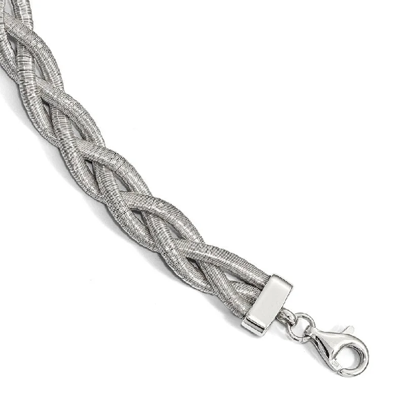 Ladies statement bracelet-925 Sterling Silver Rhodium-plated Braided Bracelet, 7" w/1in Extender