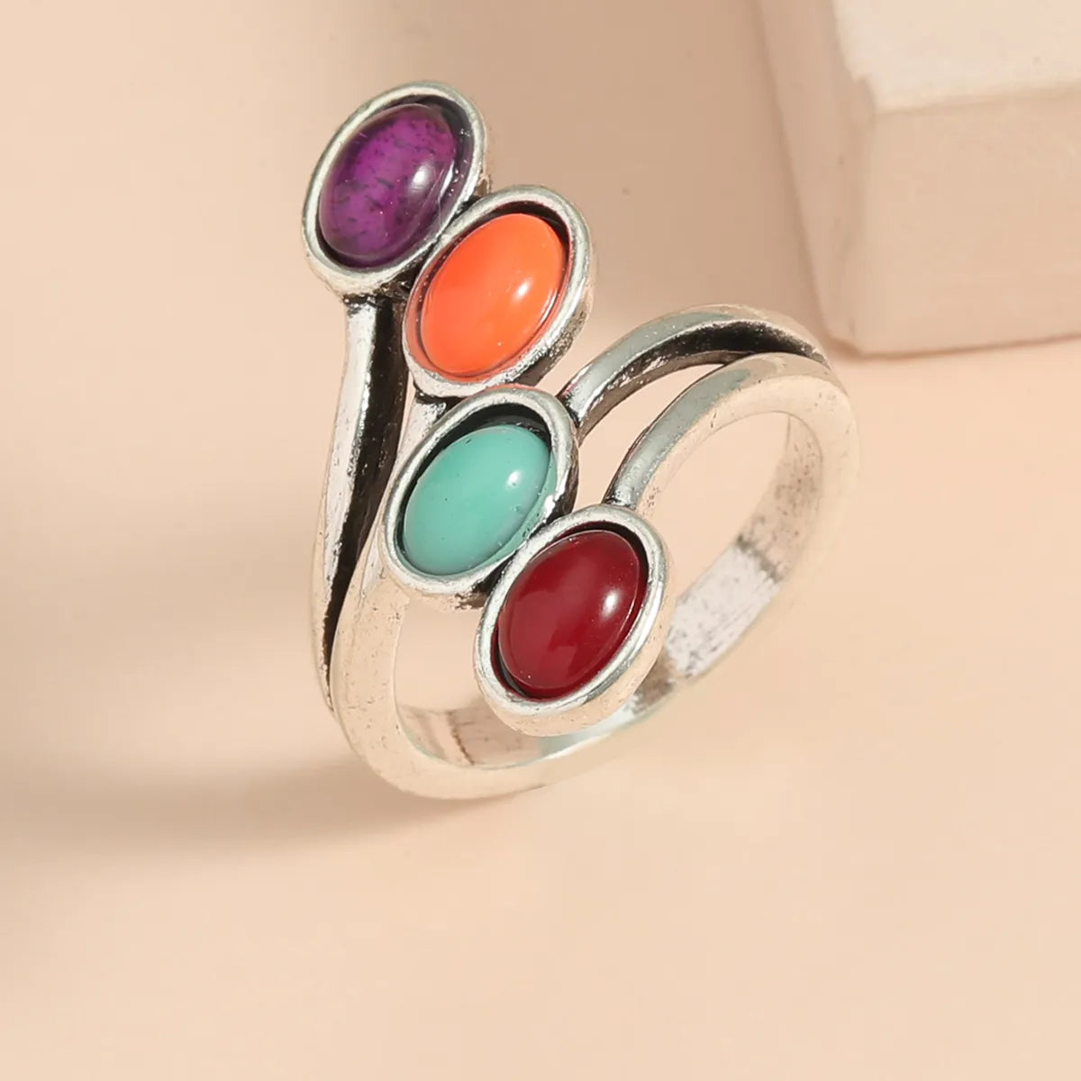 Ladies multi-stone ring-Vintage Ring Coral Garnet Amethyst Emerald Ring