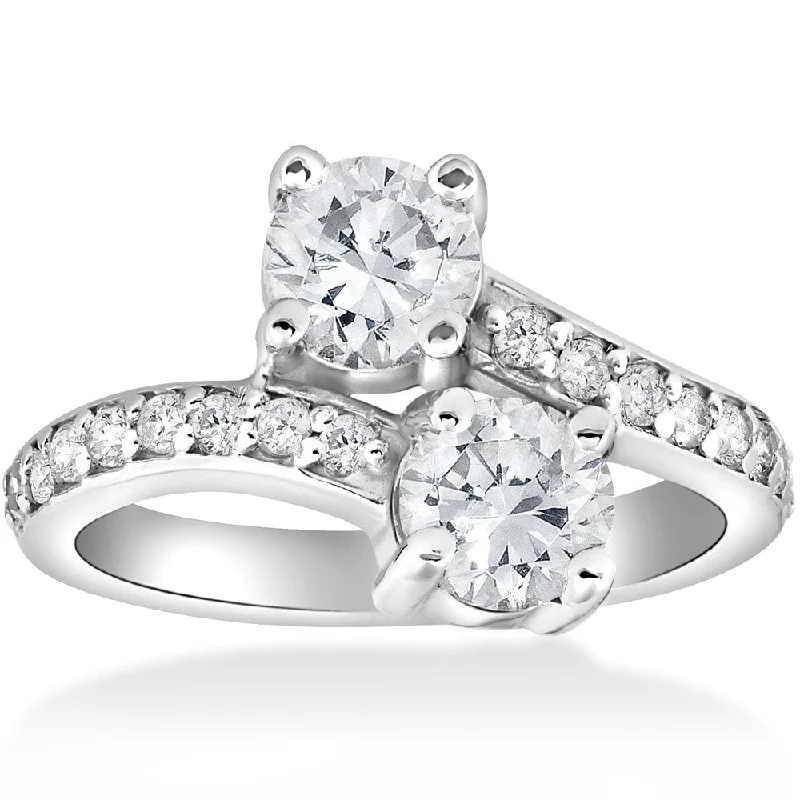 Ladies three-stone diamond engagement ring-2 Ct Forever Us Two Stone Round Diamond Solitaire Engagement Ring White Gold