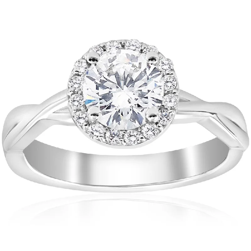 Ladies square engagement ring-14k White Gold 1 1/6 ct TDW Diamond Halo Clarity Enhanced Interwined Vine Engagement Ring