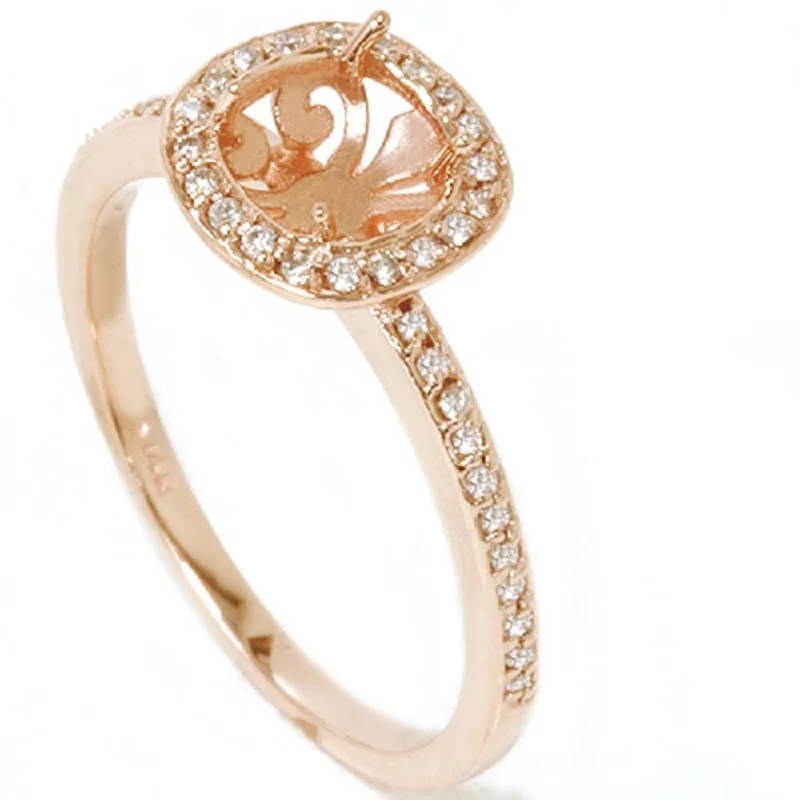 Ladies heart-shaped engagement ring-1/3ct Diamond Engagement Halo Ring 14K Rose Gold Setting