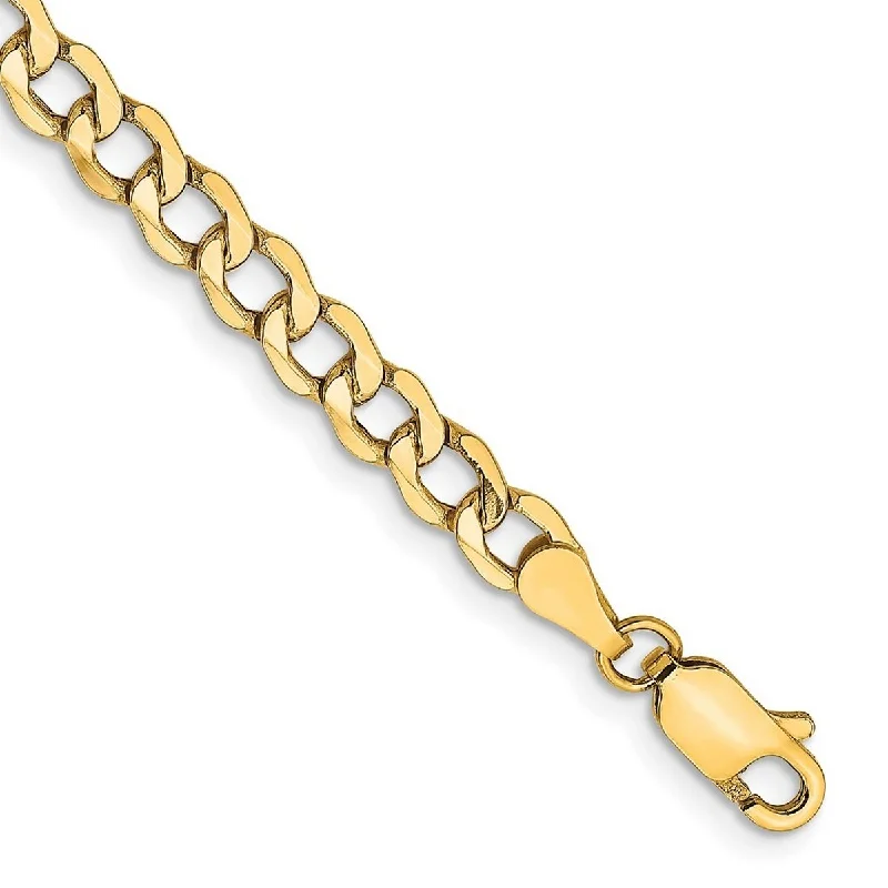 Ladies bohemian bangle-Curata 14k Yellow Gold 4.3mm Semi Solid Curb Chain Bracelet Options: 7" 8"