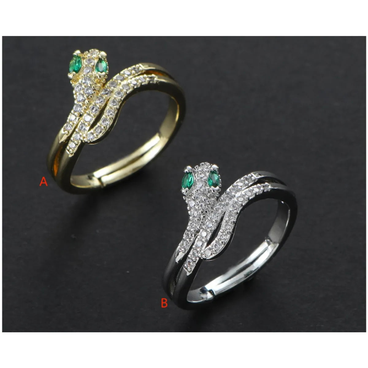 Ladies engagement ring-Stainless Steel Casual Elegant Luxurious Snake Inlay Zircon Open Rings