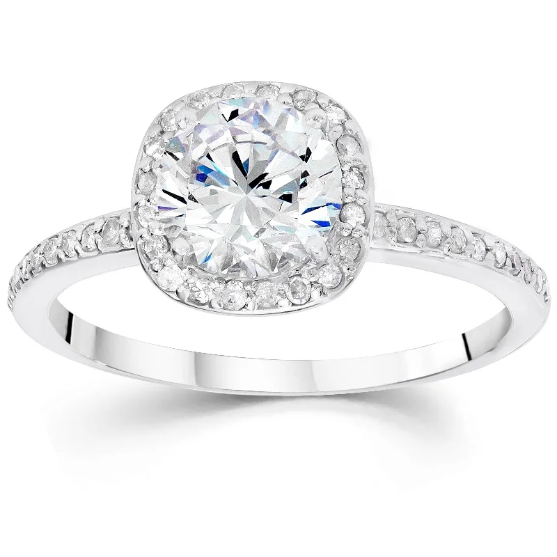 Ladies engagement ring with colored diamonds-5/8ct Cushion Halo Diamond Engagement Ring White Gold