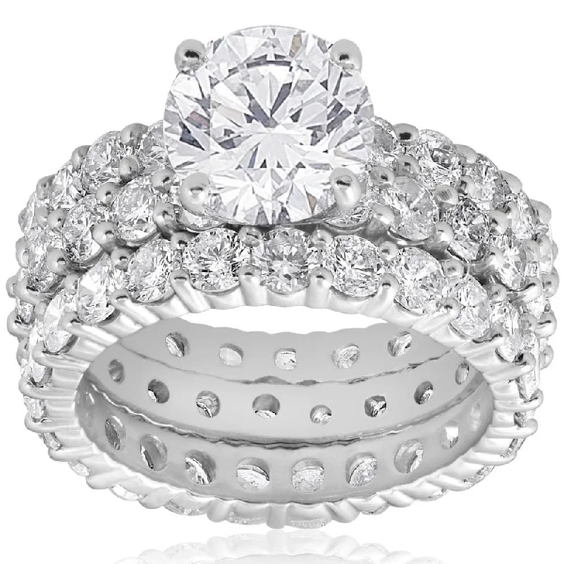 Ladies engagement ring with halo setting-7ct Diamond Engagement Eternity Wedding Ring Set White Gold