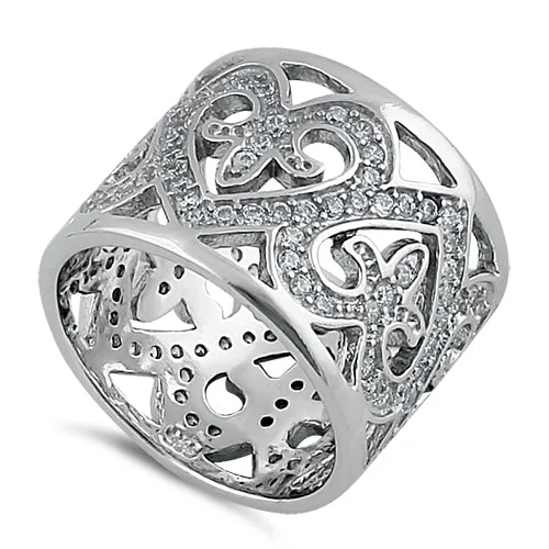 Ladies vintage wedding band-Sterling Silver Extravagant Heart CZ Ring