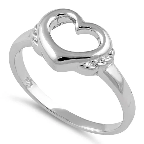 Ladies gold signet ring-Sterling Silver High Polish Cut Heart Ring