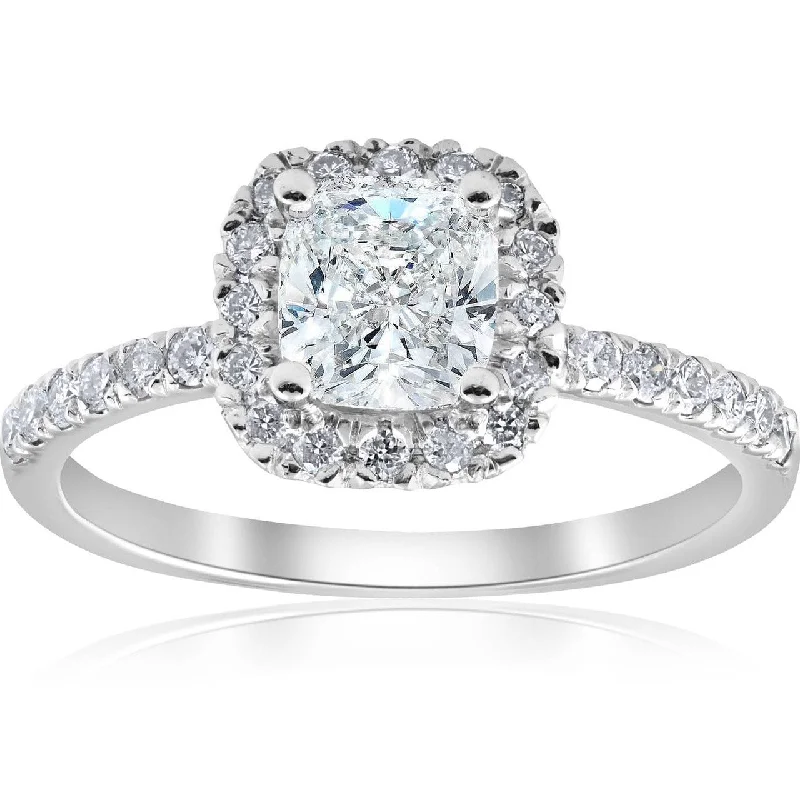 Ladies custom engagement ring-VS 1 1/2Ct TW Cushion Diamond Halo Engagement Ring White Gold Lab Grownj