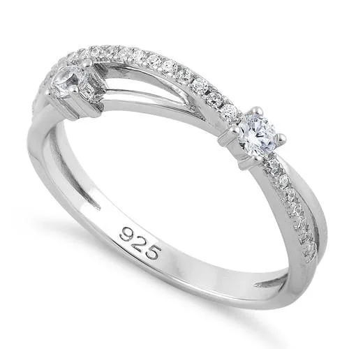 Ladies silver solitaire ring-Sterling Silver Overlap CZ Ring