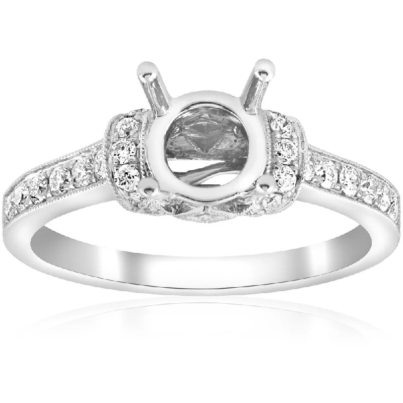 Ladies engagement ring with rose gold accents-18K White Gold .36 ct TDW Diamond Vintage Single Row Engagement Ring Semi Mount Setting (F-G,VS1-VS2)