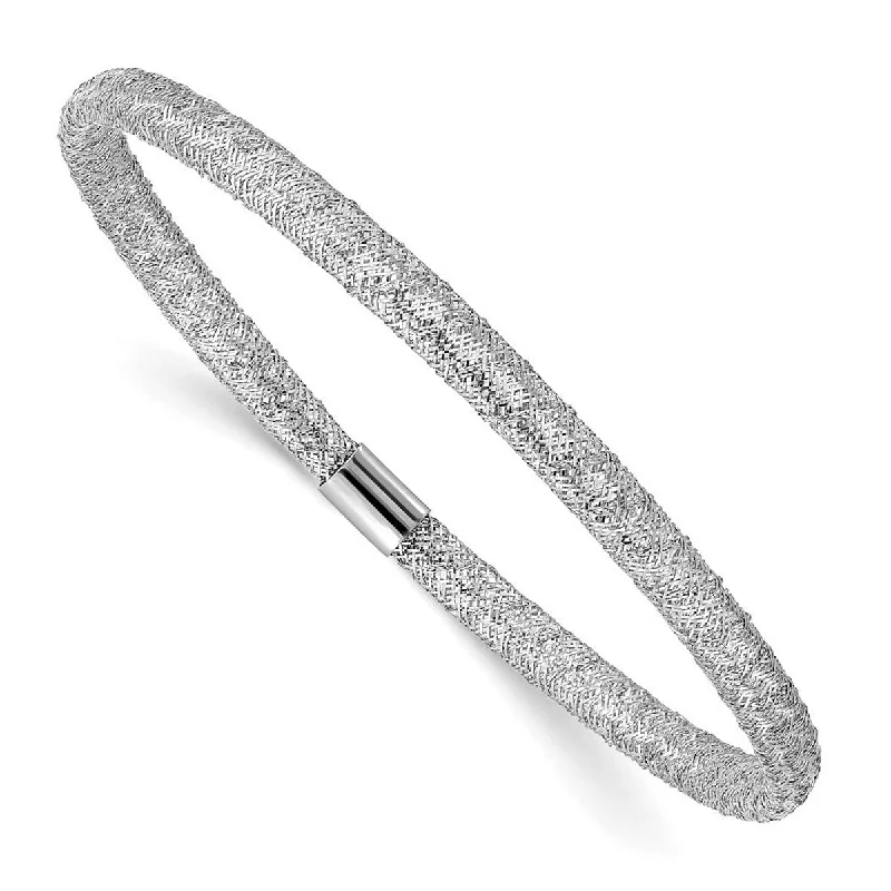 Ladies pearl bracelet-Curata 14k White Gold 7" 4mm Stretch Mesh Slip-on Bracelet