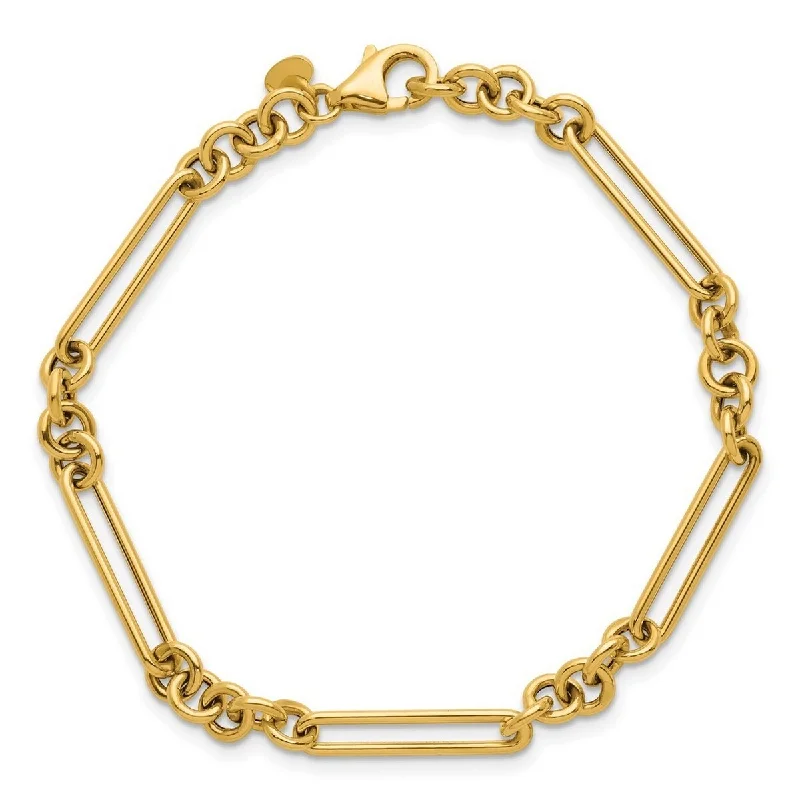 Ladies charm bracelet-Curata 14k Yellow Gold 7.5" 5.3mm Round and Paperclip Links Unusual Bracelet