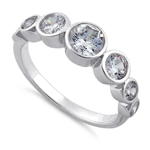 Ladies three-stone ring-Sterling Silver Clear Seven Stone Round CZ Ring