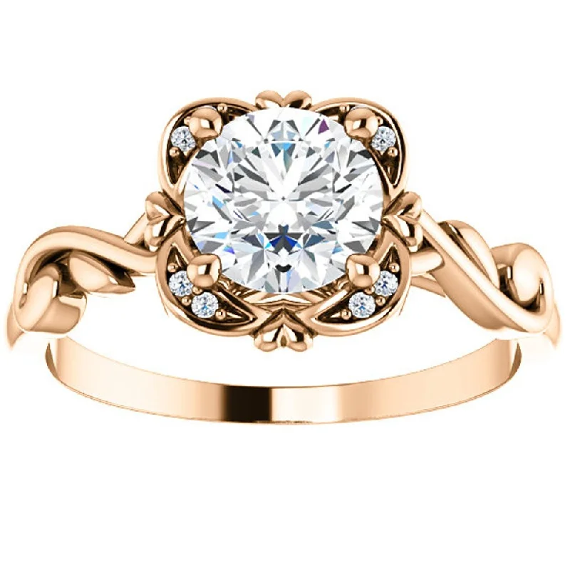 Ladies princess cut engagement ring-1ct Solitaire Diamond Vintage Cushion Halo Engagement Ring Rose Gold