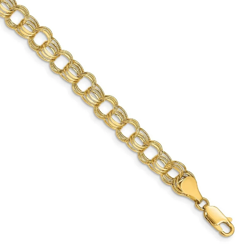 Ladies fashionable bracelet-Curata 10k Yellow Gold Lite 7mm Triple Link Charm Bracelet Options: 7" 8"