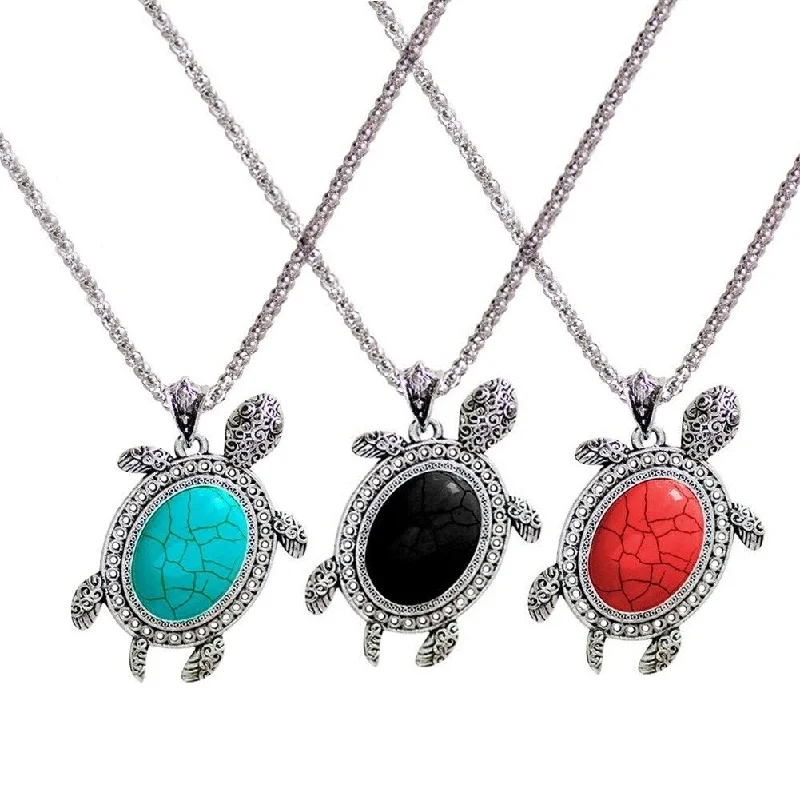 Ladies fitness bracelet-3Pcs Women Retro Faux Turquoise Turtle Charm Earrings Necklace Bracelet - no