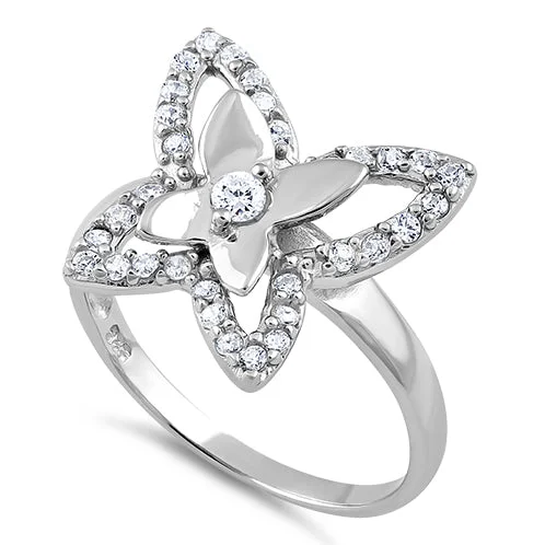 Ladies statement diamond ring-Sterling Silver Clear Butterfly CZ Ring