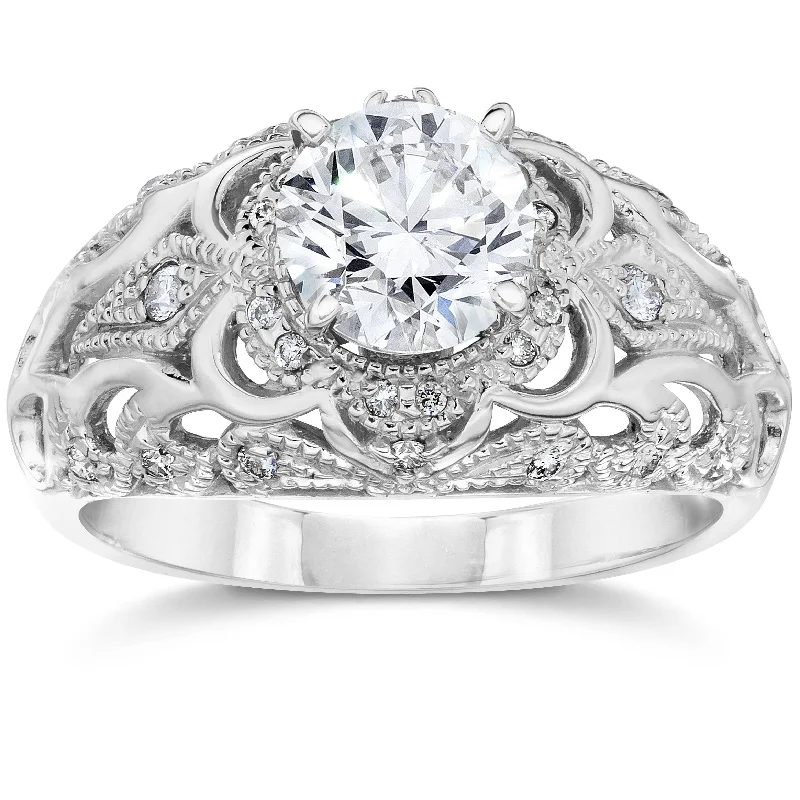 Ladies cushion cut engagement ring-Emery .75Ct Vintage Diamond Genuine Engagement White Gold