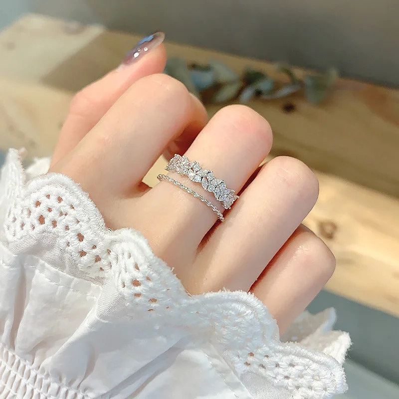 Double-Layer Petal Zircon Ring