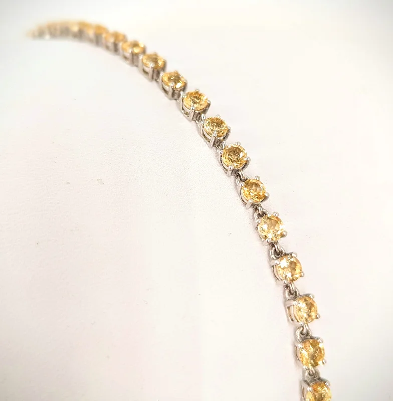 Ladies bangles for women-Silver Round Cut Natural Citrine 8.5in Bracelet