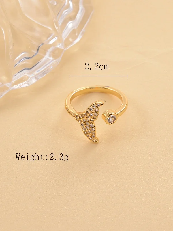 Ladies diamond wedding ring-Elegant Pastoral Flower Fish Tail Copper Beaded Inlay Zircon 18k Gold Plated Rings