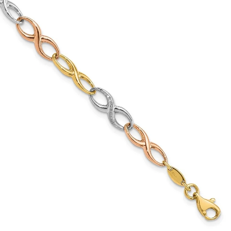 Ladies gold bangle bracelet-Curata 10k Tri color Gold7.5" Infinity Symbol Link Bracelet