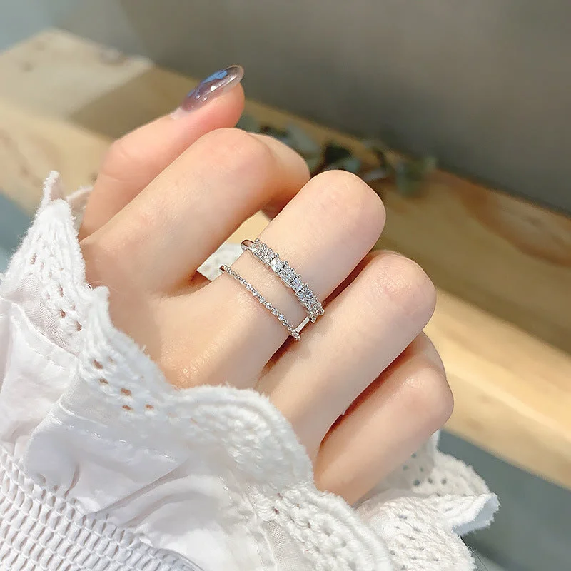 Double-Layer Square Zircon Ring